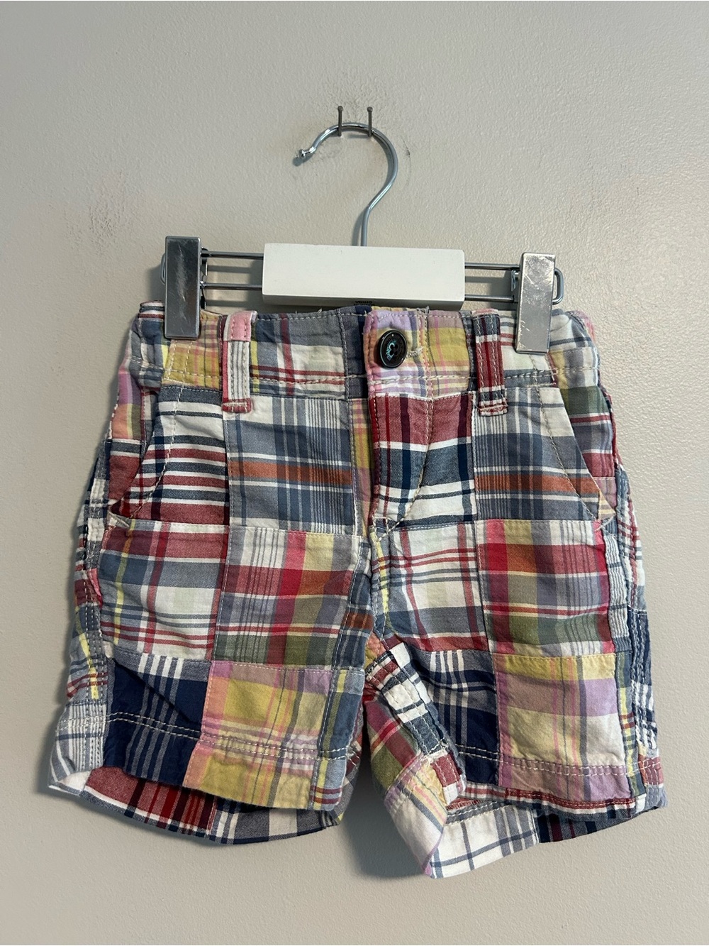 Gap 12/18m multicoloured plaid patchwork shorts
